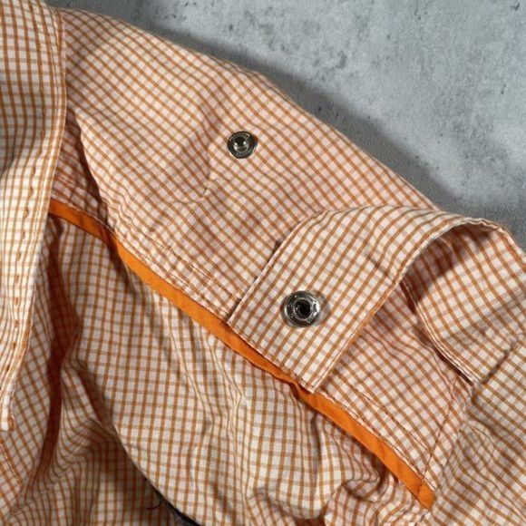 COOGI Mens Short Sleeve Button Up Shirt Orange‎ Check Embroidered Emblem Size M - Picture 8 of 10